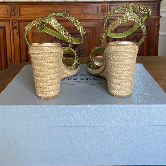 🇺🇸🇺🇦Prada Metallic Brocade Platform Espadrille Sandals - Picture 9 of 12